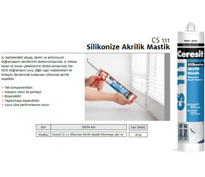CERESİT CS 111 SİLİKONİZE AKRİLİK MASTİK ALTINMEŞE 240ml