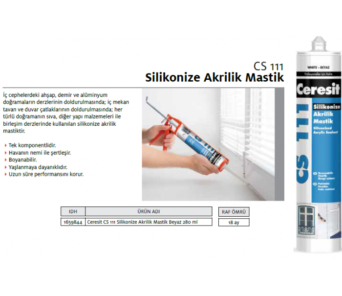 CERESİT CS 111 SİLİKONİZE AKRİLİK MASTİK BEYAZ 240ml