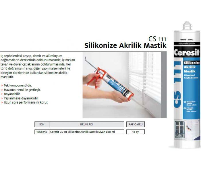 CERESİT CS 111 SİLİKONİZE AKRİLİK MASTİK SİYAH 240ml