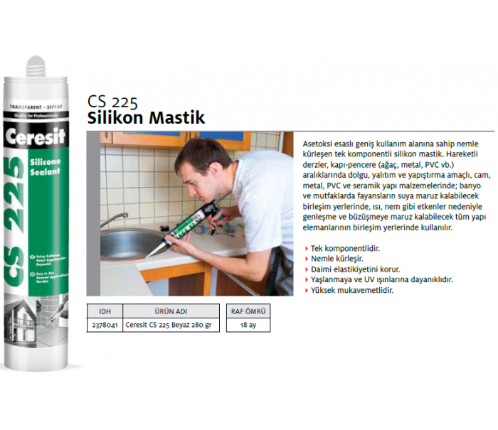 CERESİT CS 225 SİLİKON BEYAZ 280g