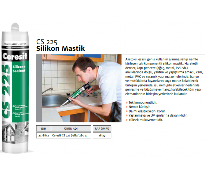 CERESİT CS 225 SİLİKON ŞEFFAF 280g
