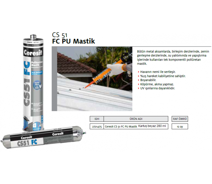 CERESİT CS51 FC PU MASTİK KARTUŞ BEYAZ 280 ml