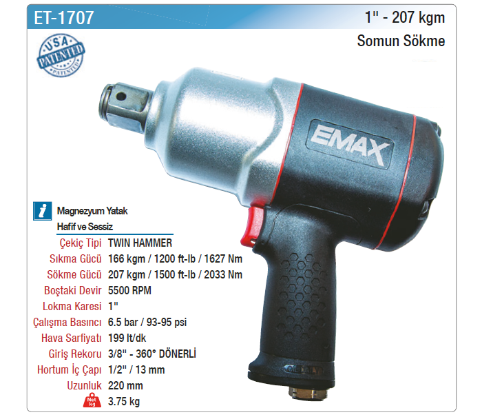 EMAX 1'' 207kgm SOMUN SÖKME