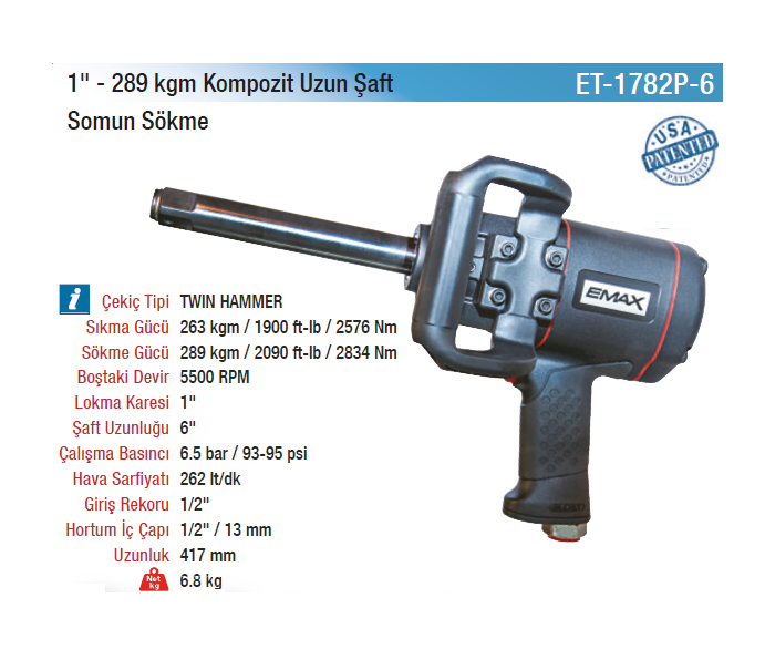 EMAX 1'' 289kgm KOMPOZİT SOMUN SÖKME