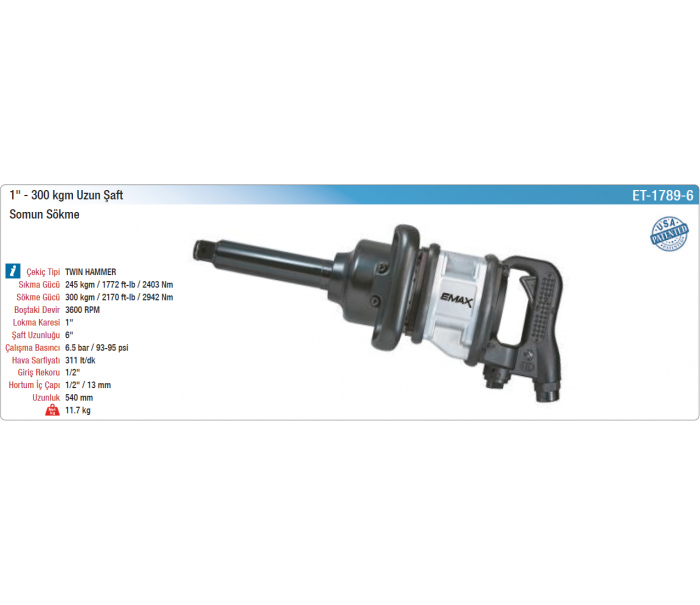 EMAX 1'' 300kgm UZUN ŞAFT SOMUN SÖKME