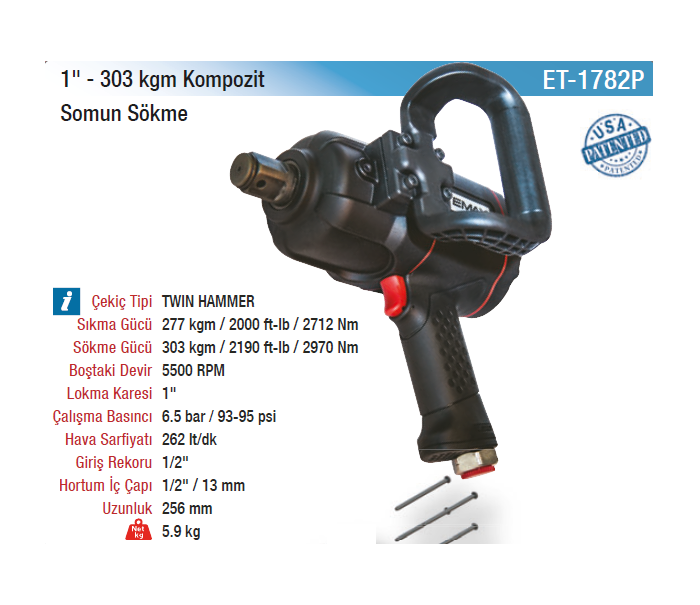 EMAX 1'' 303kgm KOMPOZİT SOMUN SÖKME