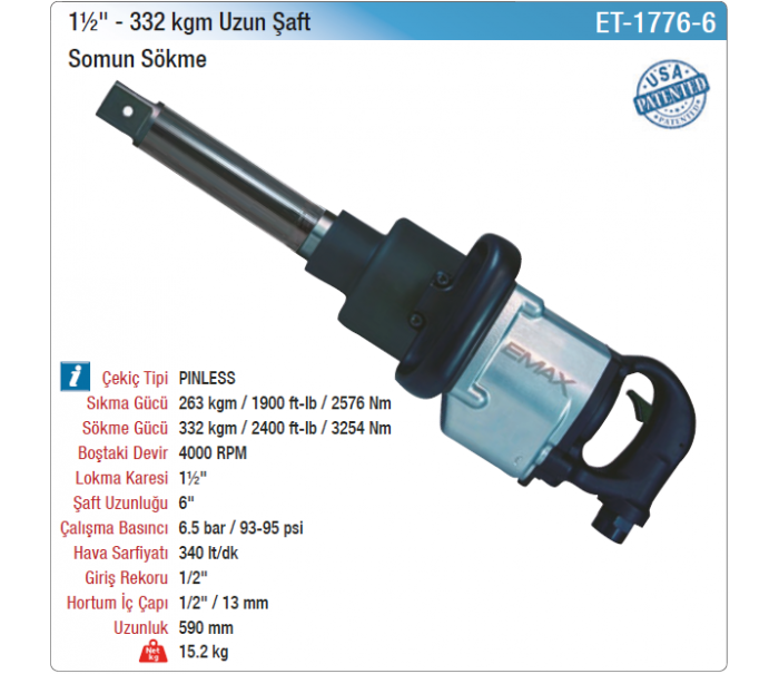 EMAX 1½'' 332kgm UZUN ŞAFT SOMUN SÖKME
