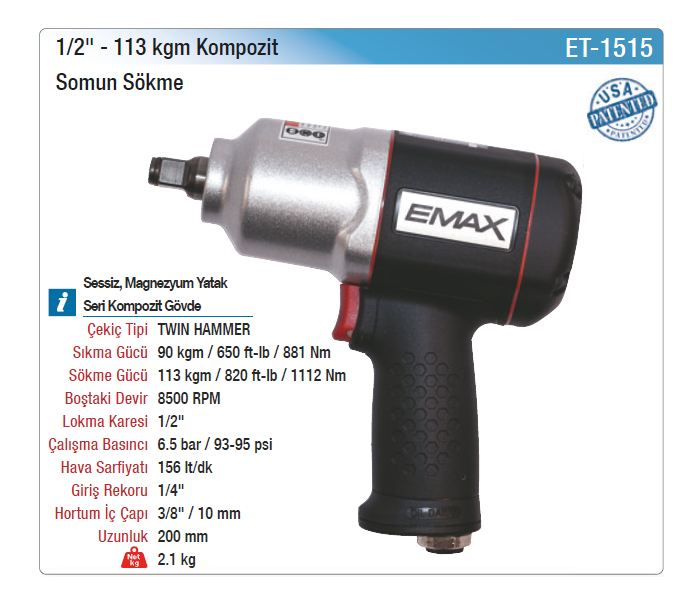 EMAX 1/2 113kgm KOMPOZİT SOMUN SÖKME