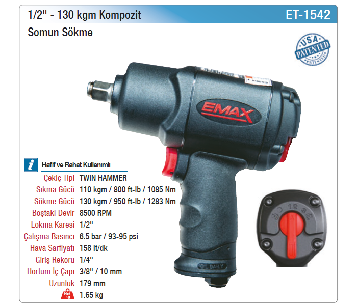 EMAX 1/2 130kgm KOMPOZİT SOMUN SÖKME