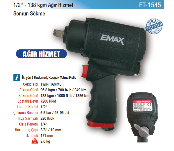 EMAX 1/2 138kgm AĞIR HİZMET SOMUN SÖKME