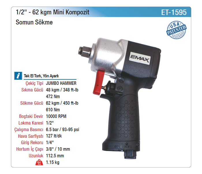 EMAX 1/2 62kgm MİNİ KOMPOZİT SOMUN SÖKME