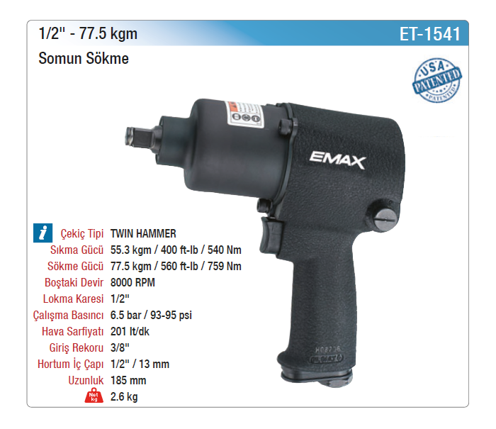 EMAX 1/2 77.5kgm SOMUN SÖKME