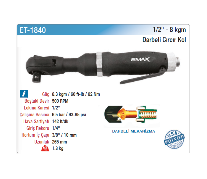 EMAX 1/2 8kgm DARBELİ CIRCIR KOL