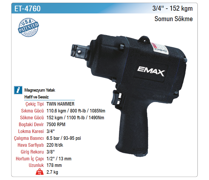 EMAX 3/4 152kgm SOMUN SÖKME