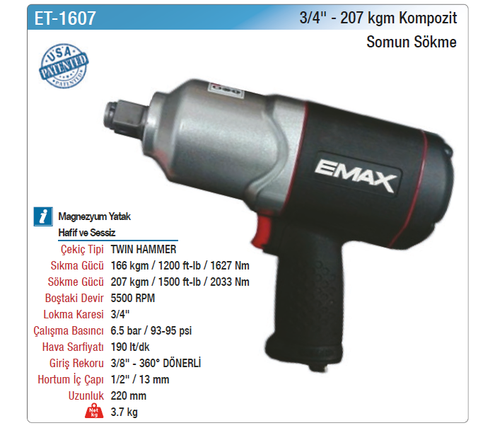 EMAX 3/4 207kgm KOMPOZİT SOMUN SÖKME