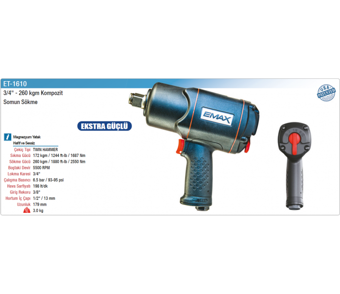 EMAX 3/4 260kgm KOMPOZİT SOMUN SÖKME