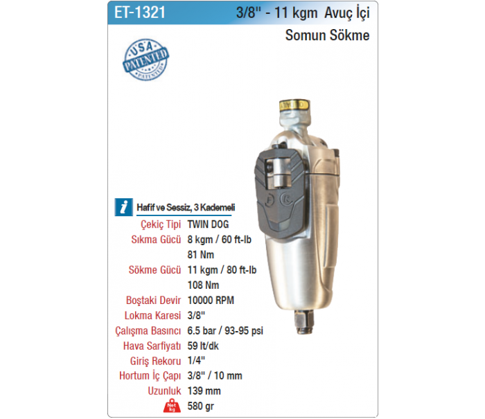 EMAX 3/8 11kgm AVUÇ İÇİ SOMUN SÖKME