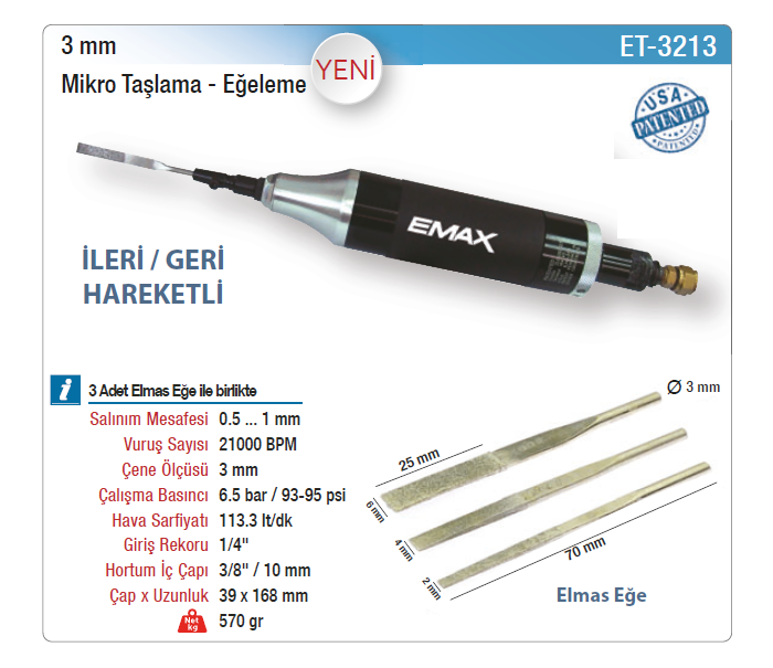 EMAX 3mm MİKRO TAŞLAMA-EĞELEME