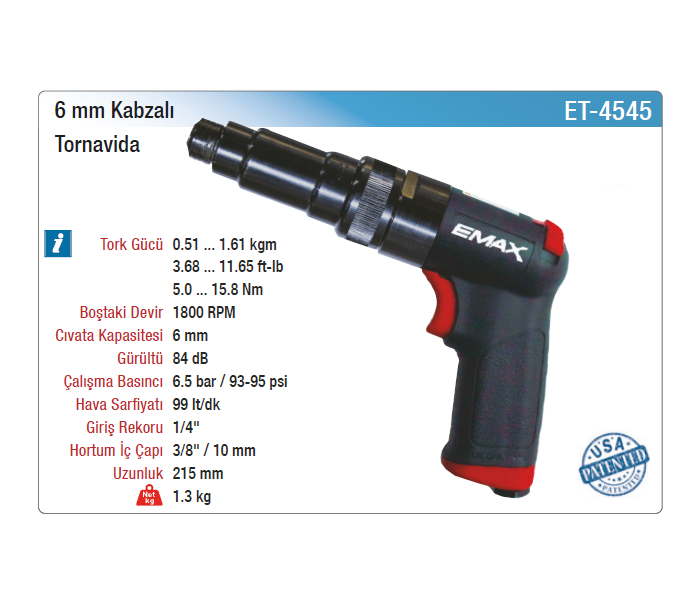 EMAX 6mm KABZALI TORNAVİDA