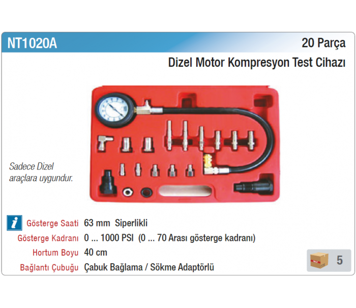 NT tools 20 PARÇA DİZEL MOTOR KOMPRESYON TEST CİHAZI