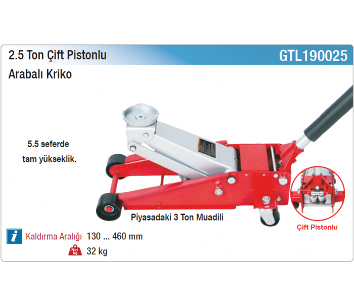 NT tools 2.5 TON ÇİFT PİSTONLU ARABALI KRİKO