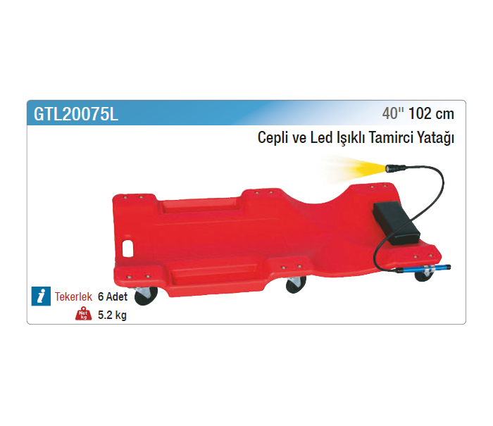 NT tools 40" 102cm CEPLİ VE LED IŞIKLI TAMİRCİ YATAĞI