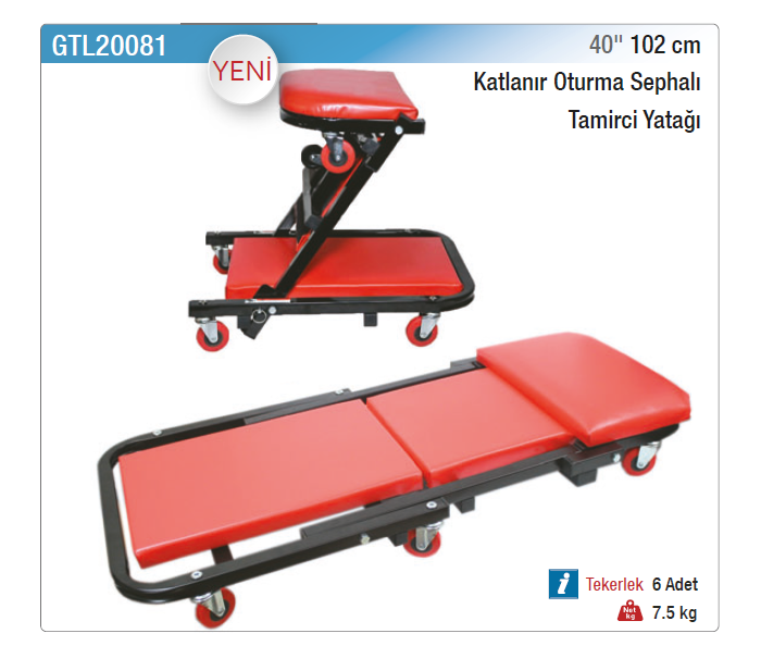 NT tools 40" 102cm KATLANIR OTURMA SEPHALI TAMİRCİ YATAĞI