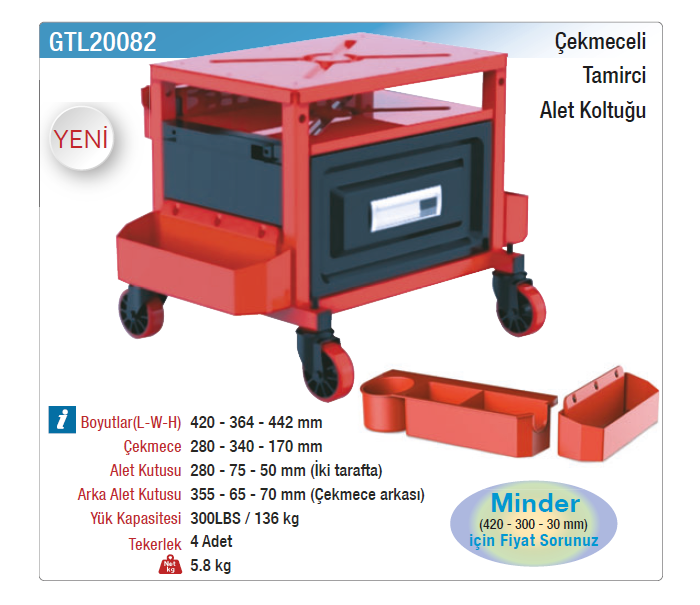 NT tools ÇEKMECELİ TAMİRCİ KOLTUĞU