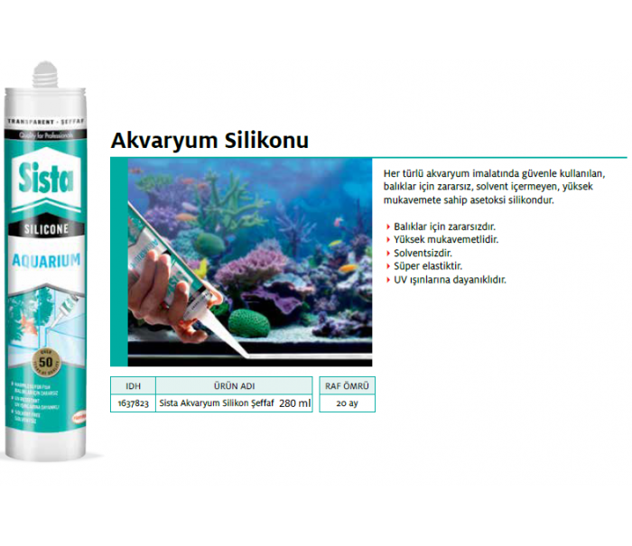 SİSTA AKVARYUM SİLİKON ŞEFFAF 280ml