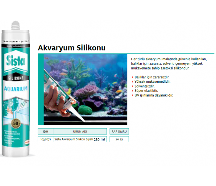SİSTA AKVARYUM SİLİKON SİYAH 280ml