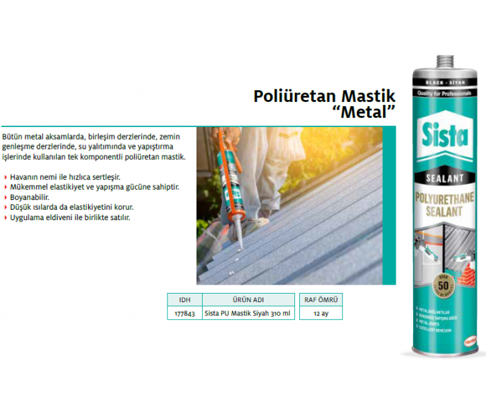 SİSTA PU MASTİK METAL SİYAH 310ml