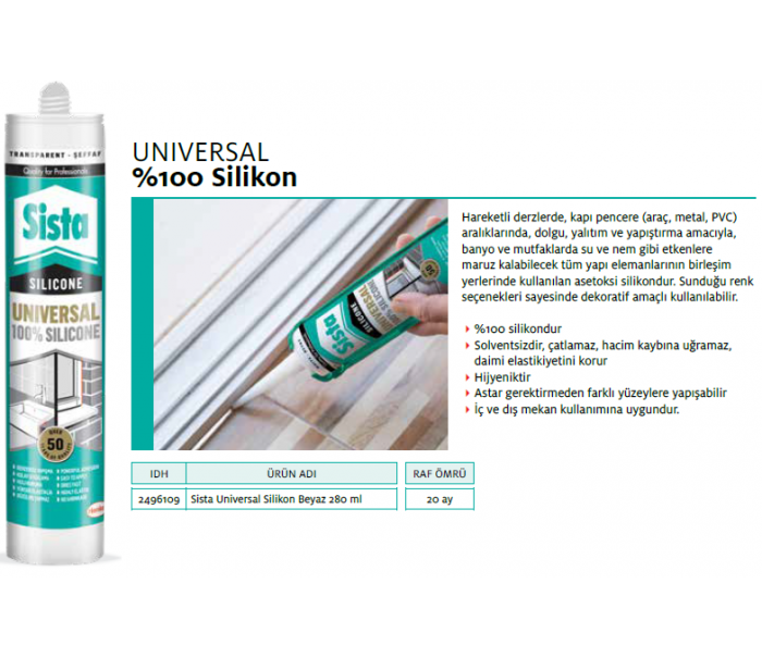 SİSTA UNİVERSAL SİLİKON BEYAZ 280ml