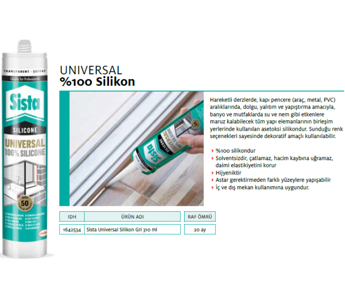SİSTA UNİVERSAL SİLİKON GRİ 310ml