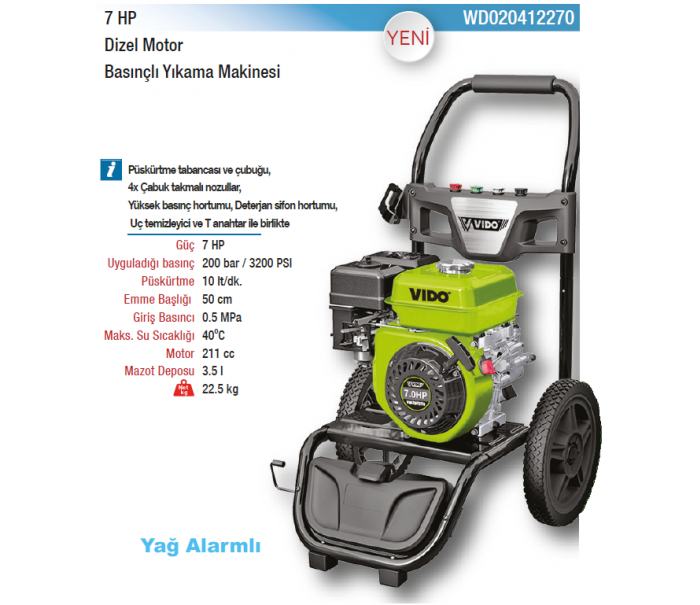 VIDO 7HP DİZEL MOTOR BASINÇLI YIKAMA MAKİNESİ